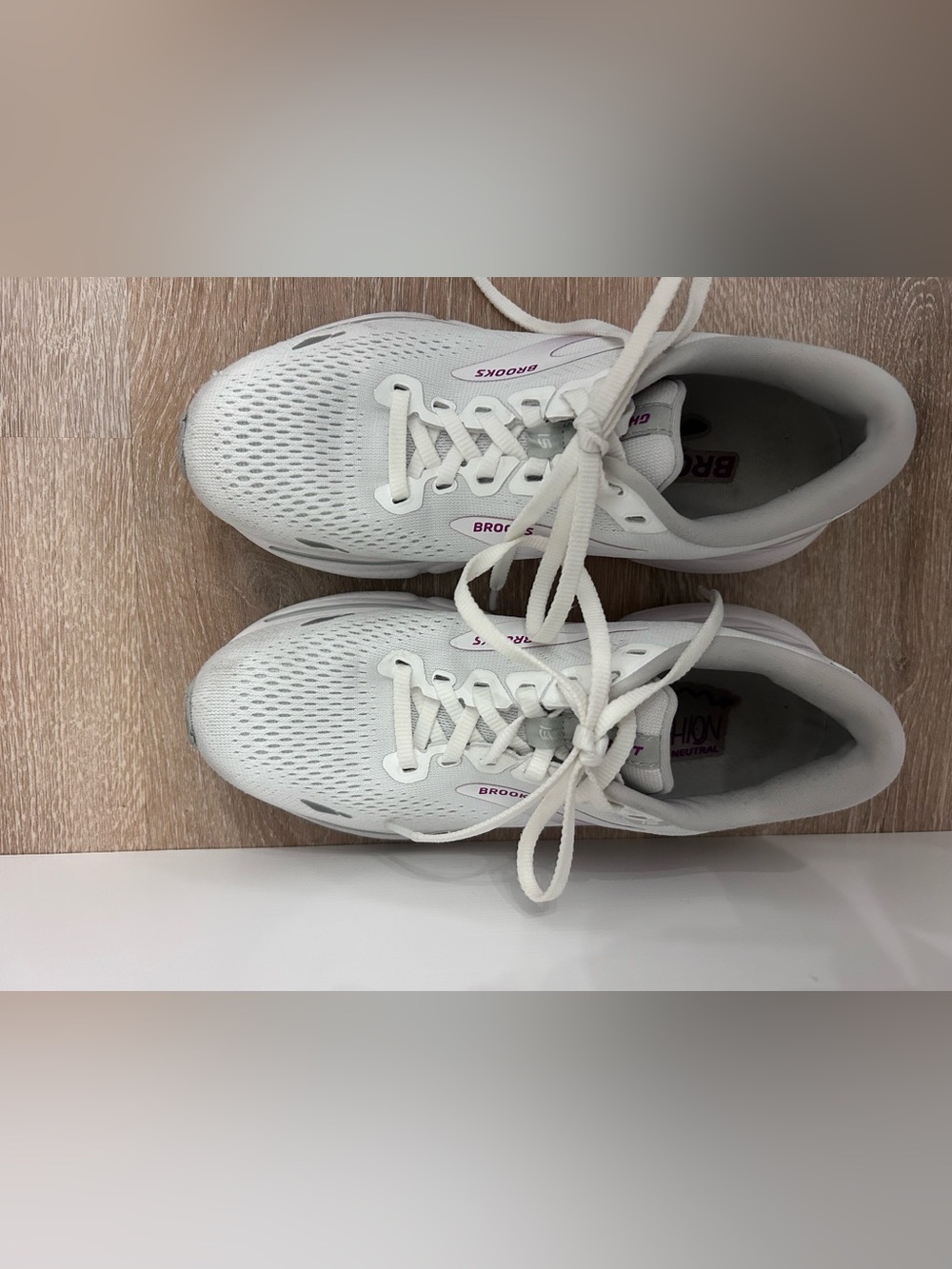 Brooks Ghost Size 6.5 White Running Shoes with Purple Accents